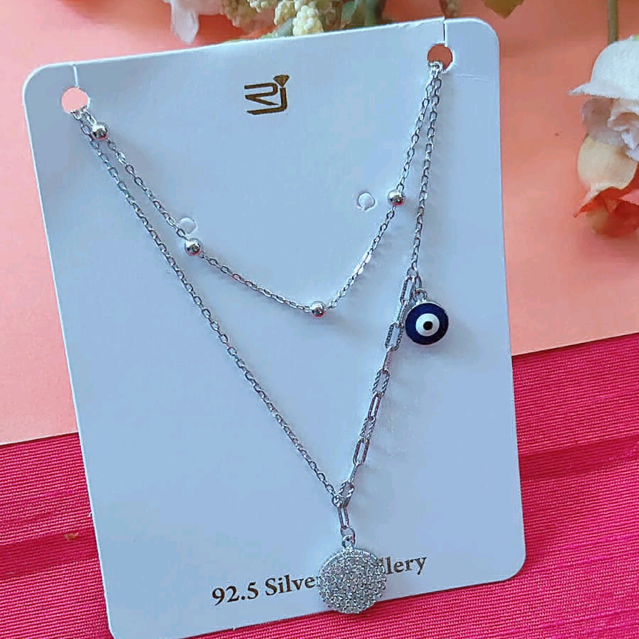 Two Layer Evil Eye CZ Necklace 